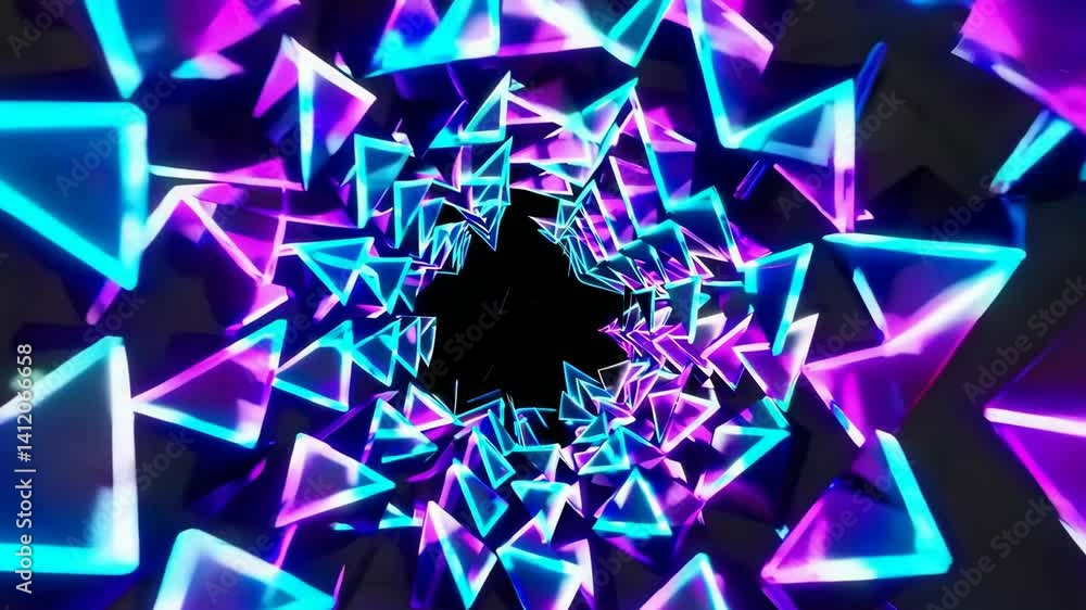 Poster dynamic neon tunnel with vibrant geometric shapes creating hypnotic patterns