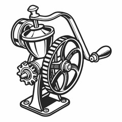 Hand Crank Coffee Grinder Illustration With Vintage Style And Black And White Design