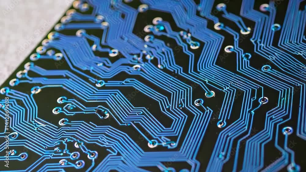 Aufkleber dynamic closeup of circuit board patterns with futuristic blue technology lines
