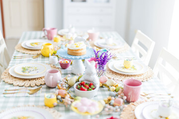 Easter table set up with lemon cake