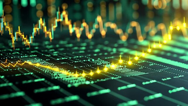 Animated Financial Chart Displaying Data Fluctuations and Market Trends Visualization