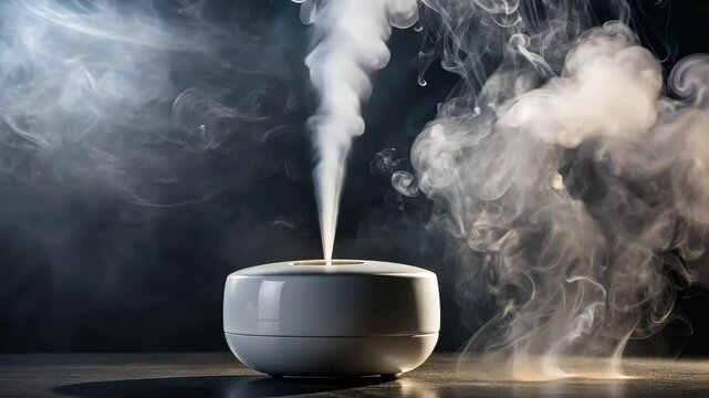 Soothing white diffuser emits a calming mist, creating a relaxing atmosphere of tranquility and peace.
