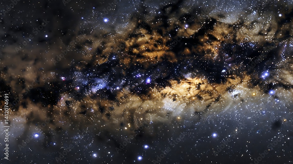 Poster celestial tapestry with nebulous clouds and distant star clusters gleaming