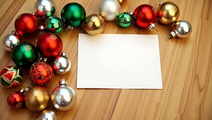 christmas balls on wooden background