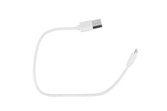 white USB connection adapter cable isolated on white or transparent png - Powered by Adobe