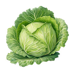 A large green cabbage with a white stem