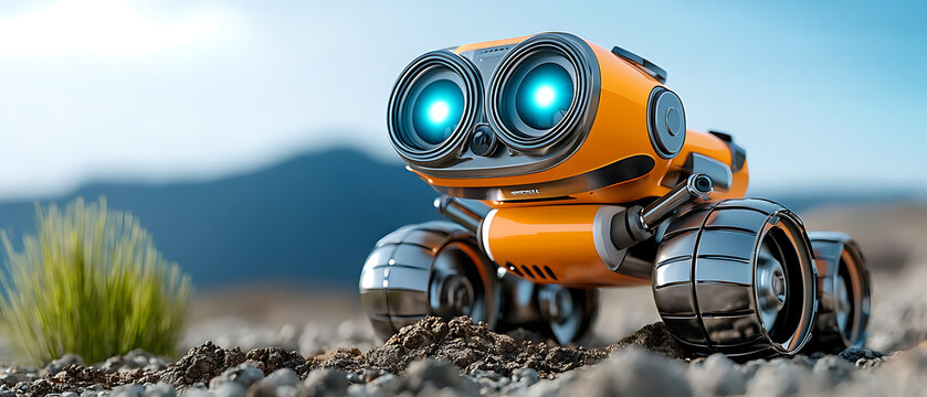 Exploring alien terrain a space exploration robot navigates rocky landscapes on an extraterrestrial planet futuristic technology in action