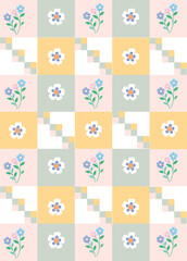 seamless pattern with flower and shape , fabric, Hand-drawn, Pattern Design, Repeatable, decoration, wallpaper, fashion, baby, mosaic, tablecloth, pixel, square, textile
