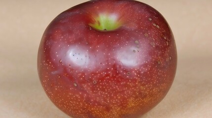 Close-up of a textured crimson apple with natural patterns and slight imperfections