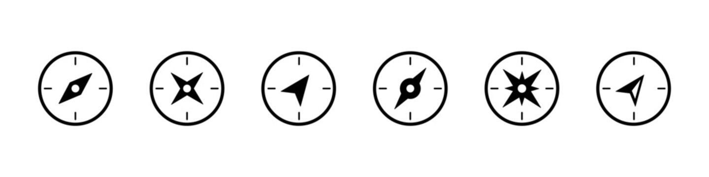 Compass icon. Navigation sign vector set. Gps wind rose symbol. Adventure compass orientation. North west south east direction. Gps navigation map sign.