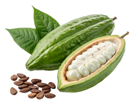 A green pod with white seeds inside