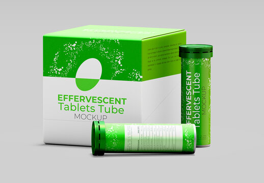 Effervescent Tablet Tubes Mockup With Box Set