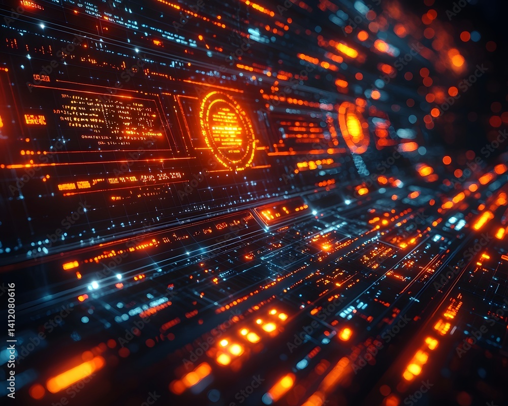Poster futuristic digital display of converging trends and blending business concepts