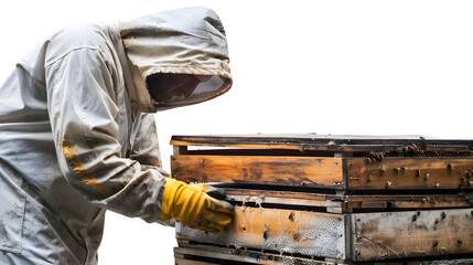 Professional beekeeper relocating beehives to new isolated location for apiary setup