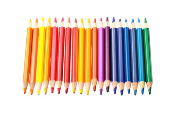 Obraz premium Vibrant collection of colored pencils arranged in a beautiful spectrum on a clean, white background isolated on transparent background