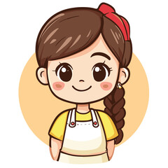 Cute cartoon girl in apron with braided hair vector illustration