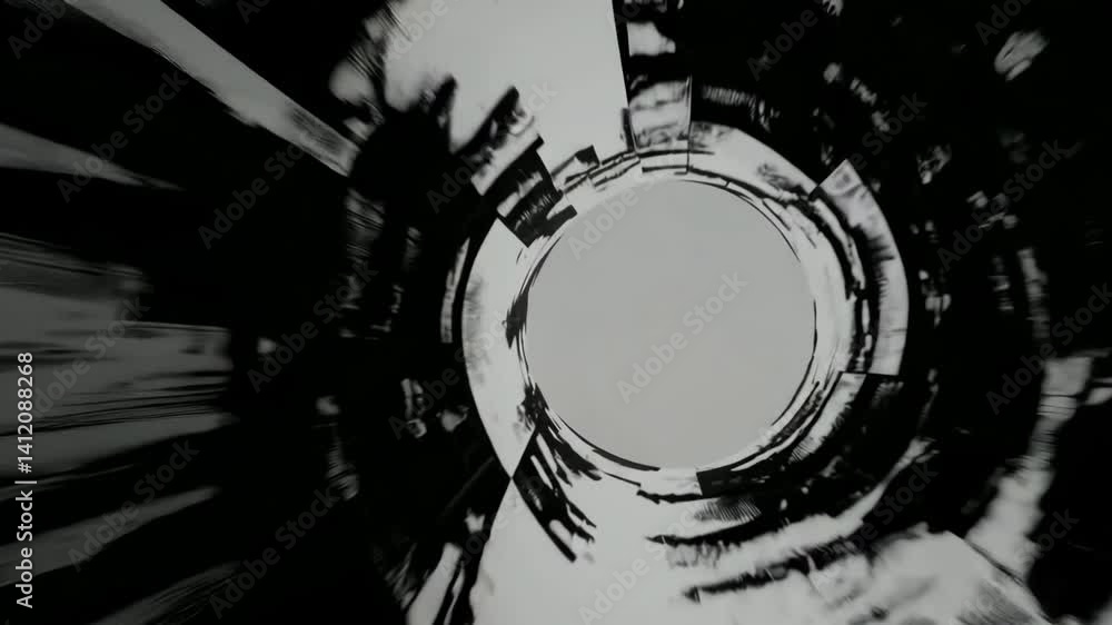 Poster dynamic abstract black and white vortex animation with circular motion and radial lines