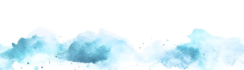 A horizontal abstract watercolor painting of light blue and teal hues.