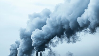 Emissions Smokestacks release dense fumes into hazy sky