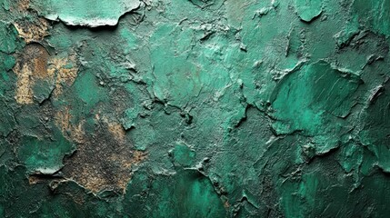 Textured surface showcasing layers of green paint and rustic charm in unique artistry