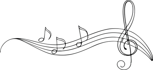 Treble Clef with Five Flowing Musical Notes in Wavy Continuous Line Style | Perfect for Music Teachers, Sheet Art Prints, Sublimation, Cricut Files, Band Posters, and Instrumental Logos

