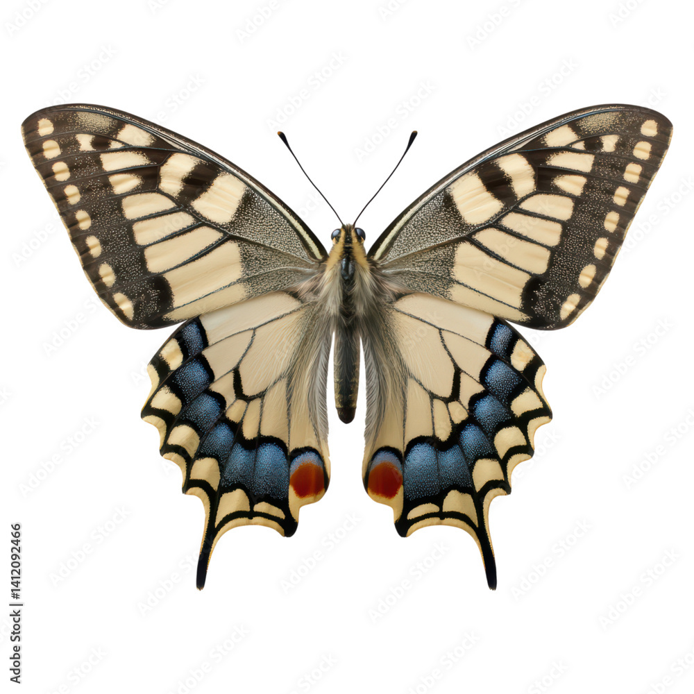 Poster vibrant butterfly with intricate patterns and colors, isolated on transparent background.