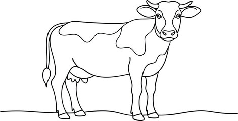 Spotted Cow in Continuous Line Art with Udder and Tail | Hand Drawn Dairy Cow Vector for Cricut, Farmhouse Decor, Agricultural Branding, Organic Milk Packaging, and Rural Lifestyle Designs