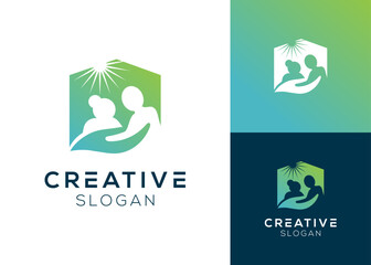 Senior living or elderly, nursing hands, and sun logo design for nursing home