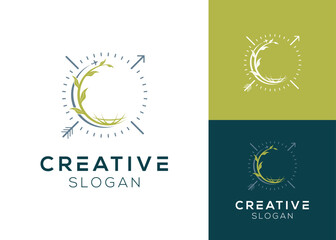 World travel with plants and planes logo design for exploration, travel and transportation