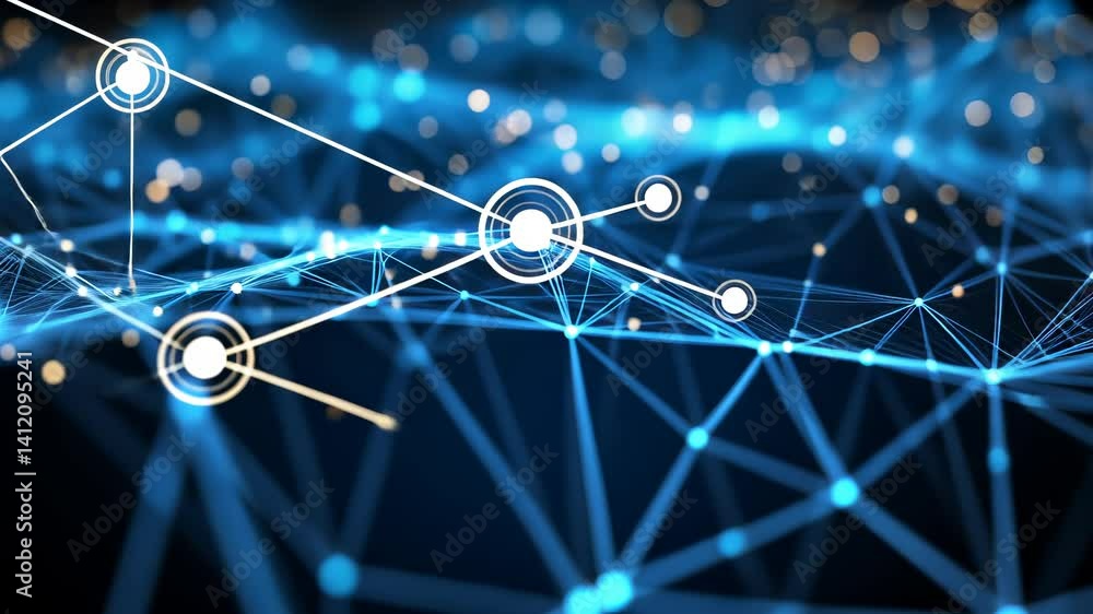 Poster abstract blue nodes mesh network forming a futuristic landscape lines interconnected plexus and of b