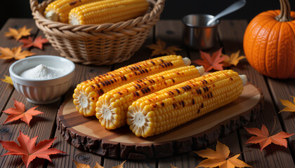 Corn on the cob as a symbol of harvest for Thanksgiving Day  