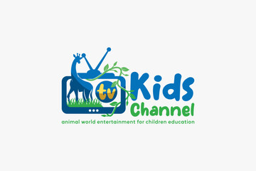 Children's channel logo for the world of education. Television logo and giraffe animal