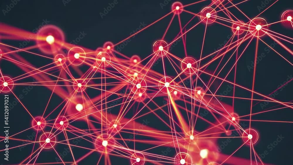 Poster dynamic network of neon lines and nodes simulating digital connectivity and data flow