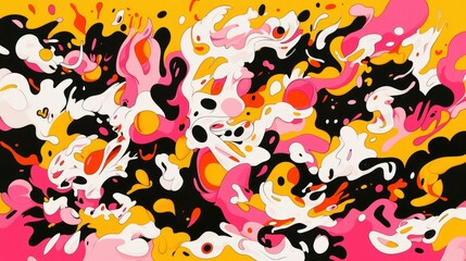 Naklejka premium Colorful fluid forms with dynamic splash on yellow surface against solid backdrop