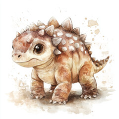 Fototapeta premium illustration painted in realistic boho style, happy baby dinosaur