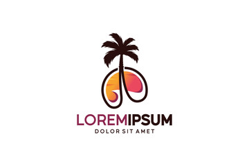 Vector illustration of beach palm tree logo in sunset with creative and simple concept