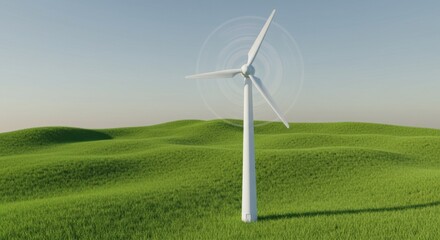 Fototapeta premium Sustainable Energy: A Single Wind Turbine in a Rolling Green Field