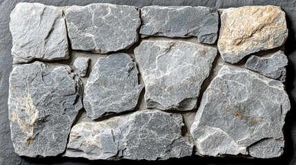Fototapeta premium Natural stone wall panel showcasing the beauty of textured gray rock pieces