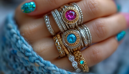 Delicate hands holding colorful gems pastel soft focus