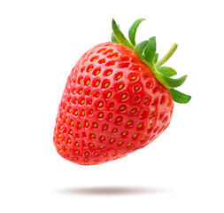 Juicy strawberry levitate isolated on white. Clipping path.