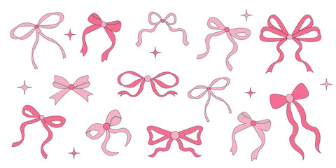 Bow and ribbon Set. Cute coquette ribbons for poster, greeting cards, wedding invitations, branding, logo.