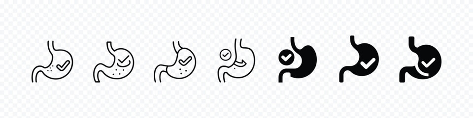 Human stomach icon set, Stomach Icon. Vector isolated illustration of a stomach, stomach with a checkmark