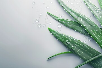 Fresh Aloe Vera Leaves with Moisture Droplets on Light Background – Botanical Wellness Image