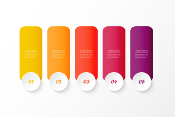 Step by step creative infographic template with 5 options, parts or processes.