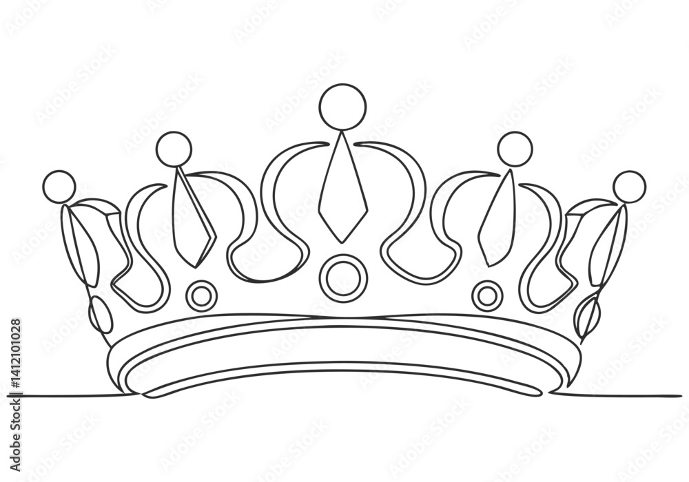 Poster continuous one line drawing of a royal crown with minimalist design and elegant single line contour