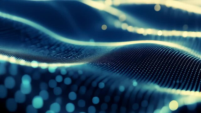 Complex binary code forming an cybersecurity with landscape data orange highlights, representing digital wavy flow and abstract background video 4k