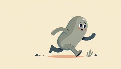 Obraz premium Simplified gray figure running joyfully on a soft pastel background 