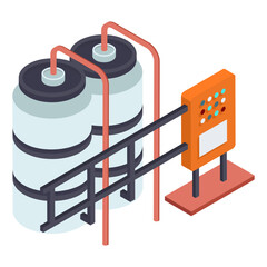 Commercial Cooling Tower with Control Unit isometric Concept vector icon design, Water Treatment Purification Plant symbol, Environment Friendly Industry Sign, Desalination Biotechnology illustration