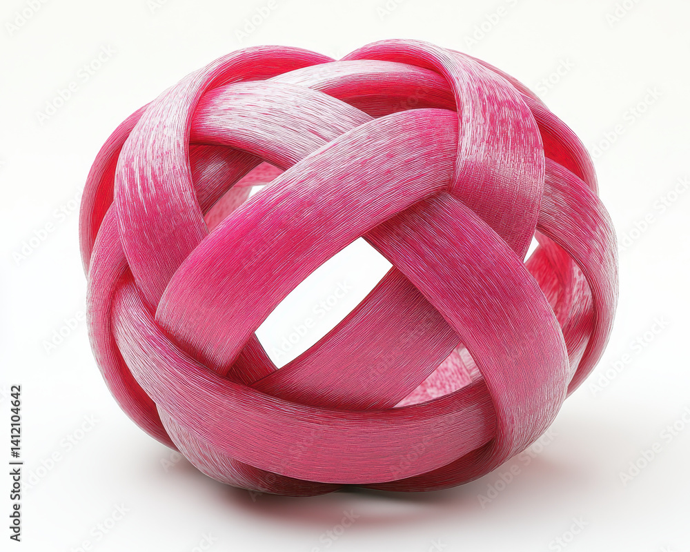 Poster high-quality 3d rendering of intricate twisted elastic bands in vibrant pink isolated on pure white 