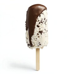 Ice cream bar with chocolate and vanilla on a stick, white background